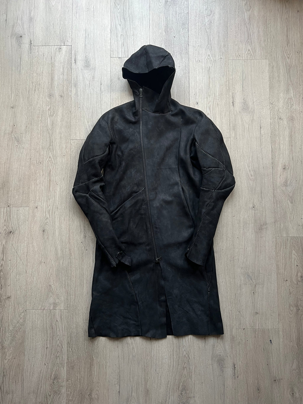 Leon Emanuel Blanck Distortion Horse Leather Hooded Leather Coat
