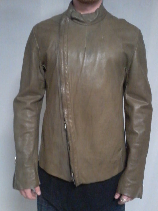 Incarnation leather Jacket with asymmetric zipper unlined