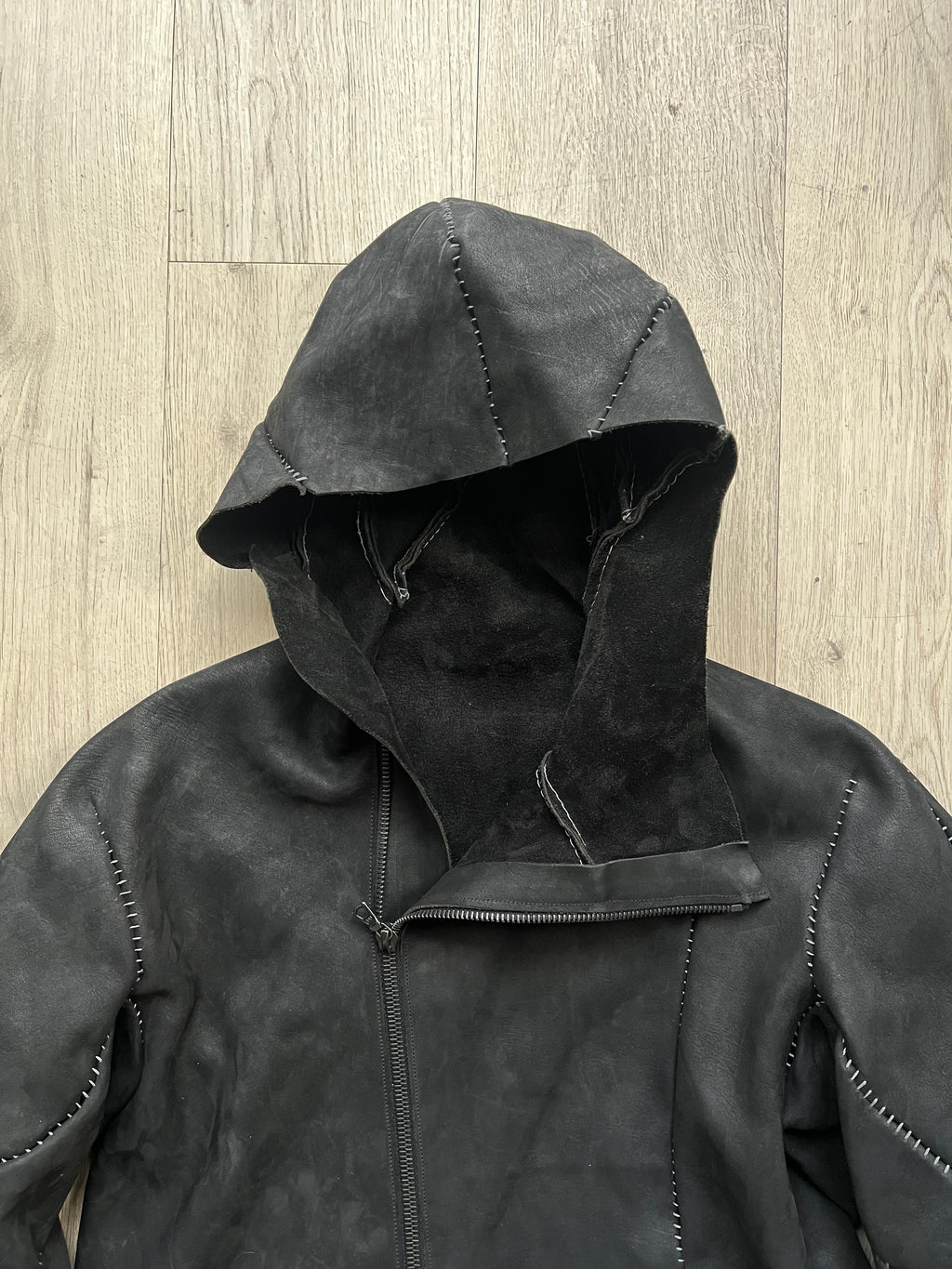 Leon Emanuel Blanck Distortion Horse Leather Hooded Leather Coat