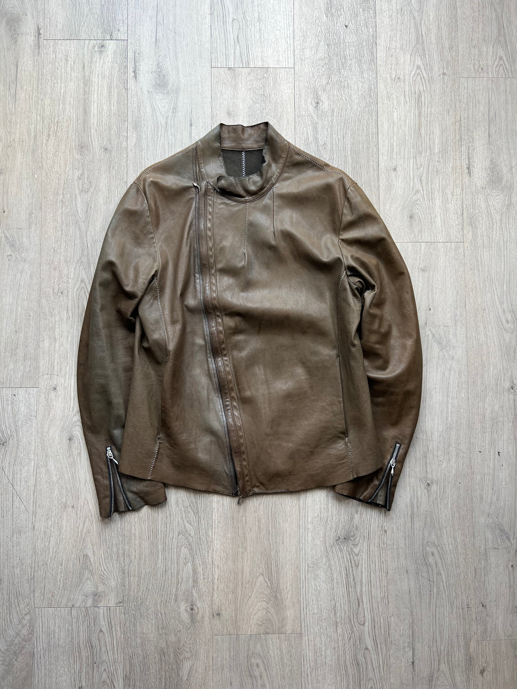 Incarnation leather Jacket with asymmetric zipper unlined