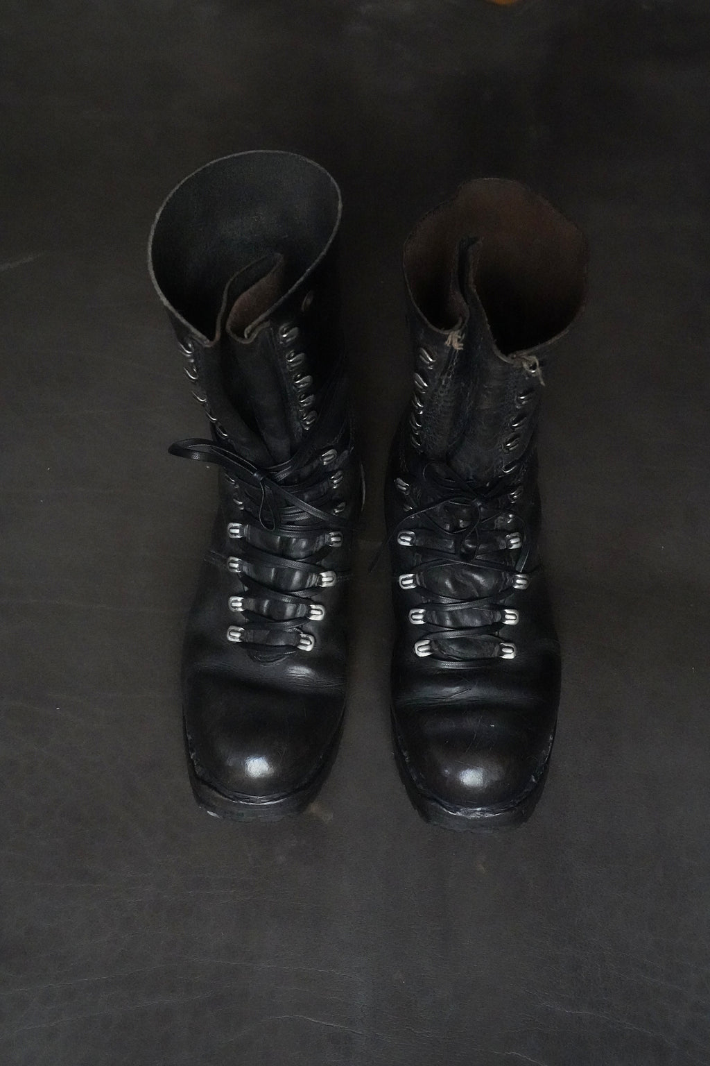 Vintage Austrian Army Leather Combat Boots Unlined