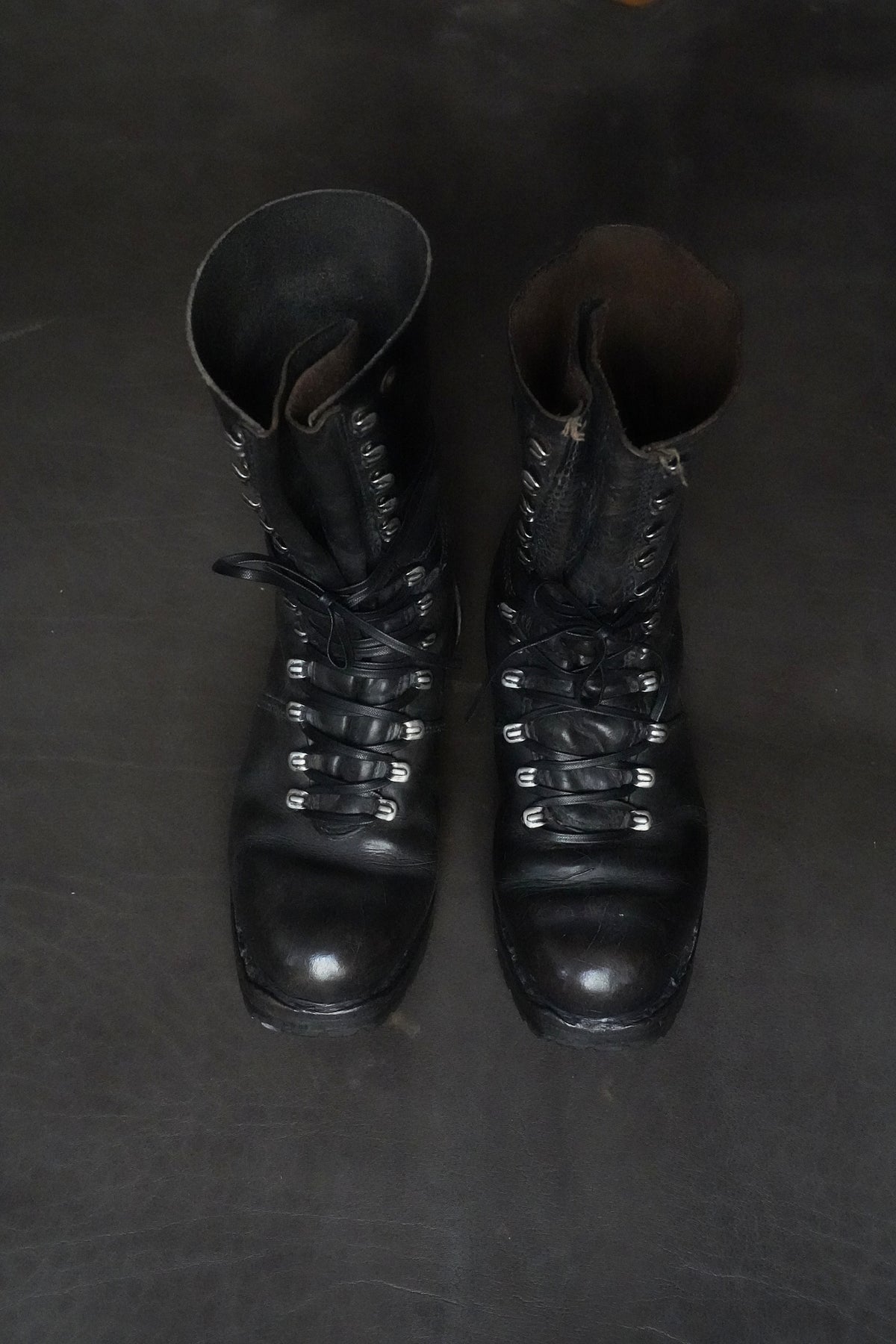 Vintage Austrian Army Leather Combat Boots Unlined